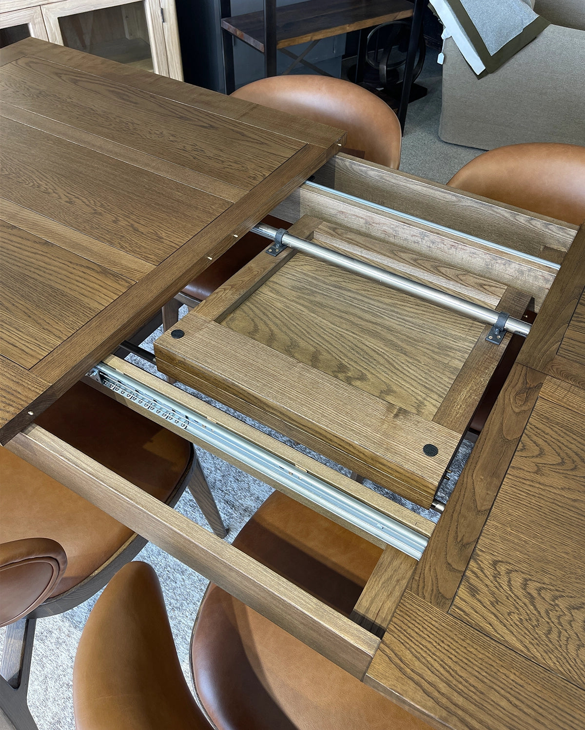 Hartley Extension Dining Table with Crossbar - 2.1m - 2.6m - 3.1m - Dark Brown Oak