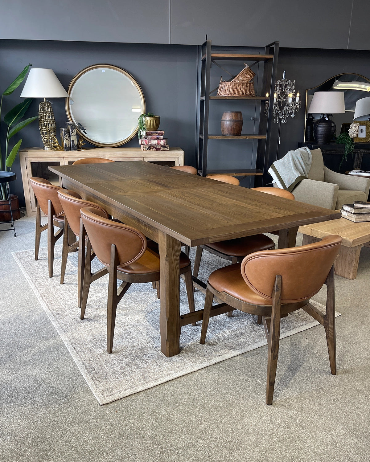 Hartley Extension Dining Table with Crossbar - 2.1m - 2.6m - 3.1m - Dark Brown Oak