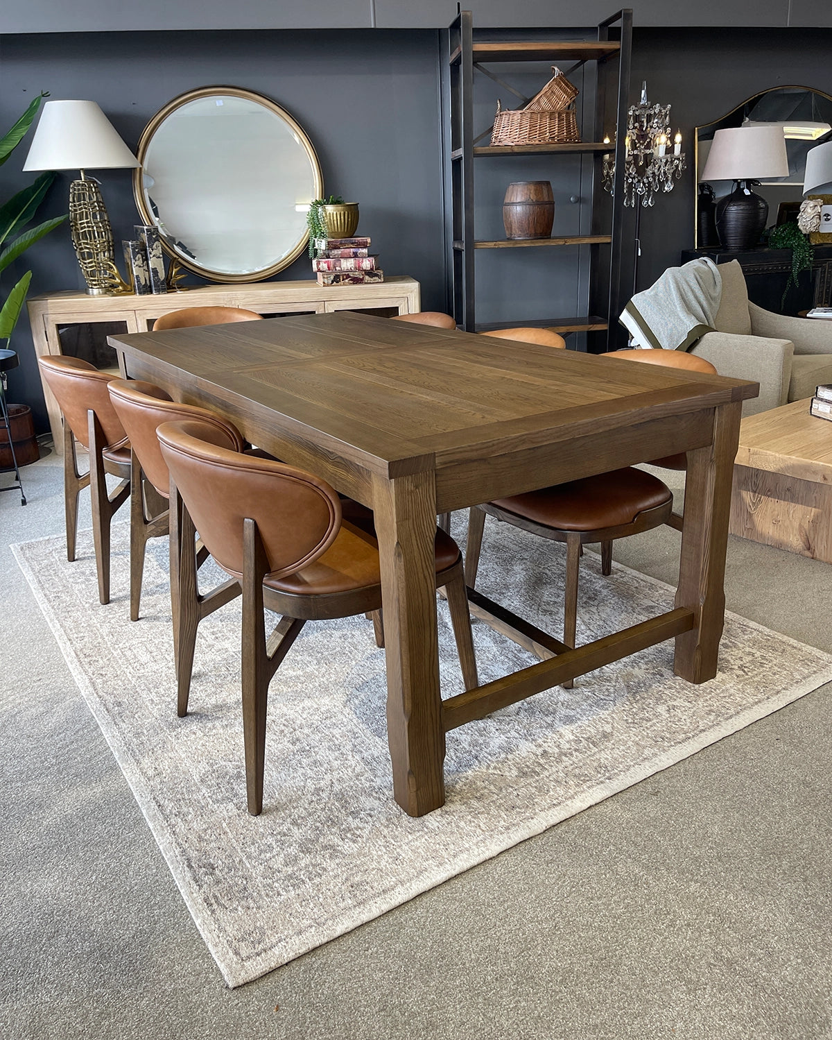 Hartley Extension Dining Table with Crossbar - 2.1m - 2.6m - 3.1m - Dark Brown Oak
