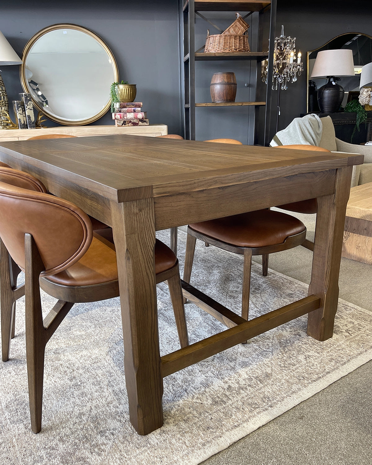 Hartley Extension Dining Table with Crossbar - 2.1m - 2.6m - 3.1m - Dark Brown Oak