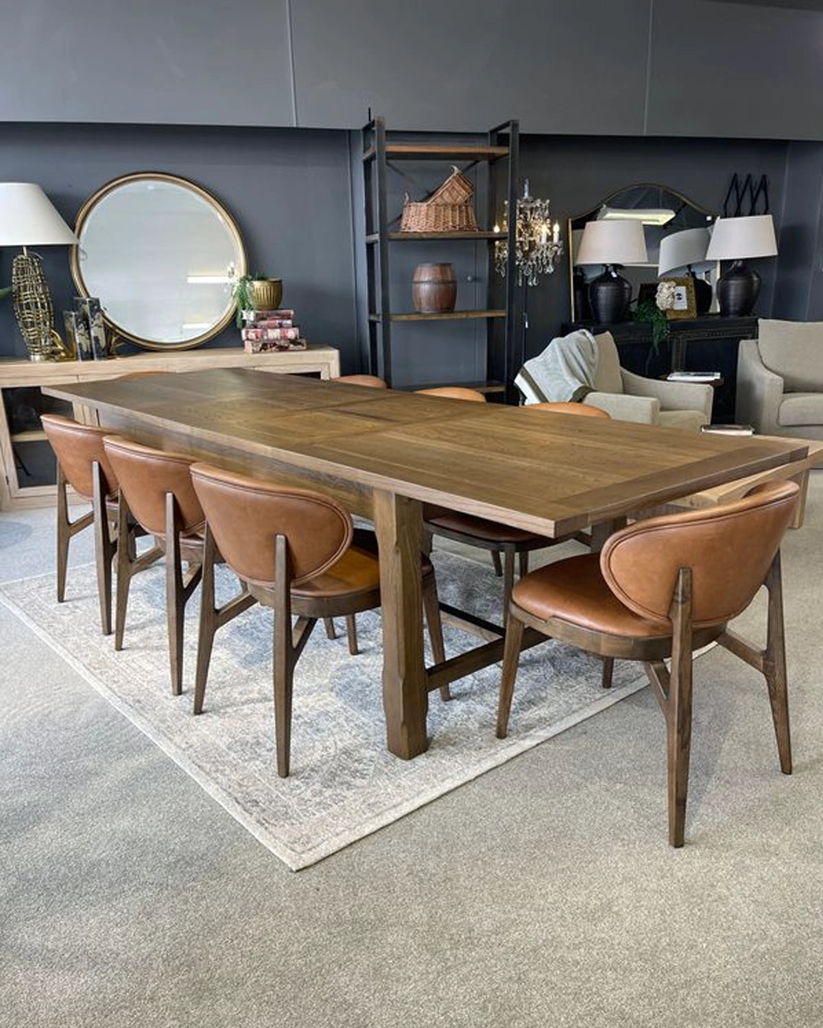 Hartley Extension Dining Table with Crossbar - 2.1m - 2.6m - 3.1m - Dark Brown Oak