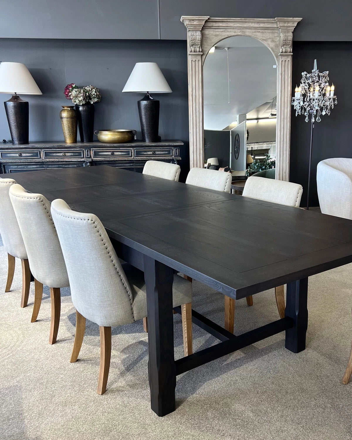 Hartley Extension Dining Table with Crossbar - 2.1m - 2.6m - 3.1m - Black