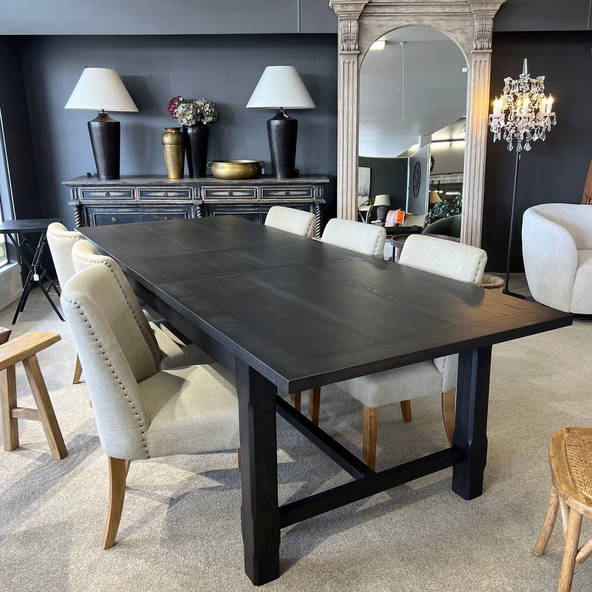 Hartley Extension Dining Table with Crossbar - 2.1m - 2.6m - 3.1m - Black