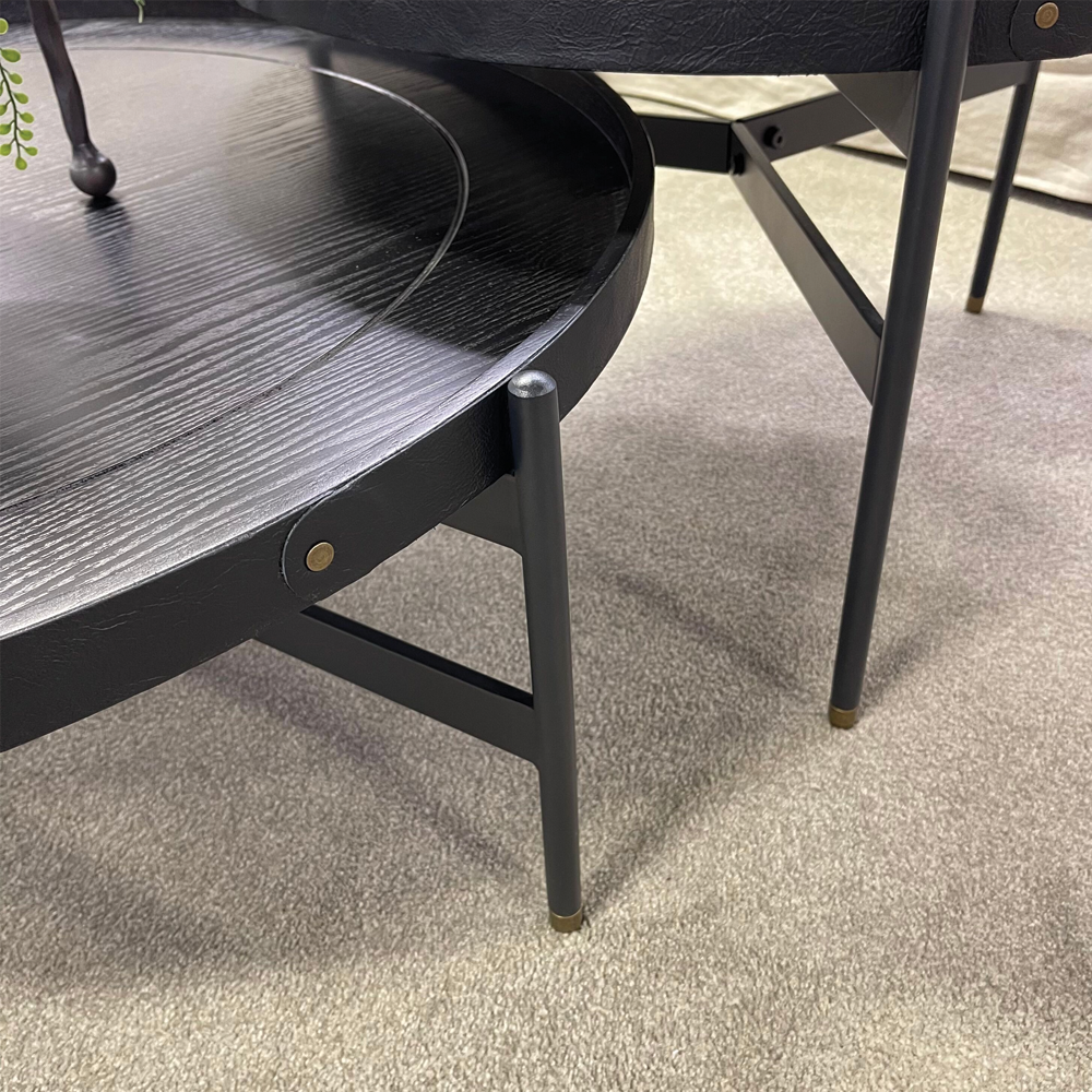 Harwood Round Black Coffee Tables - Nest of 2