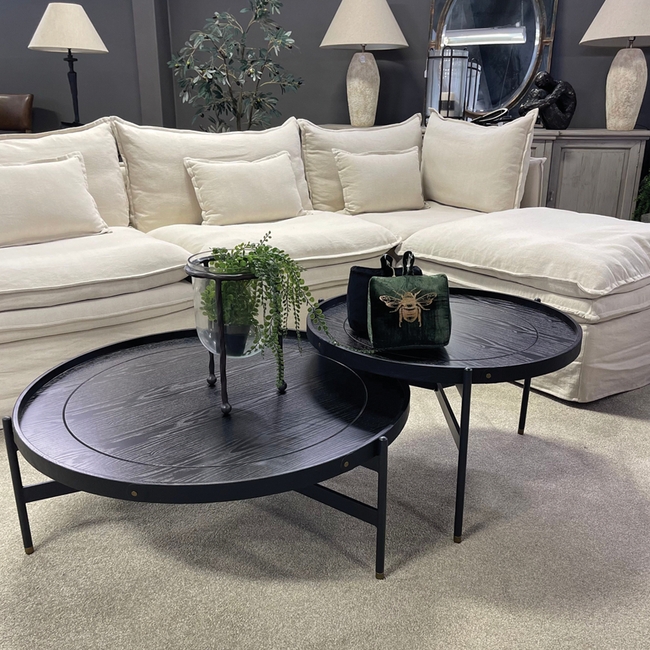 Harwood Round Black Coffee Tables - Nest of 2