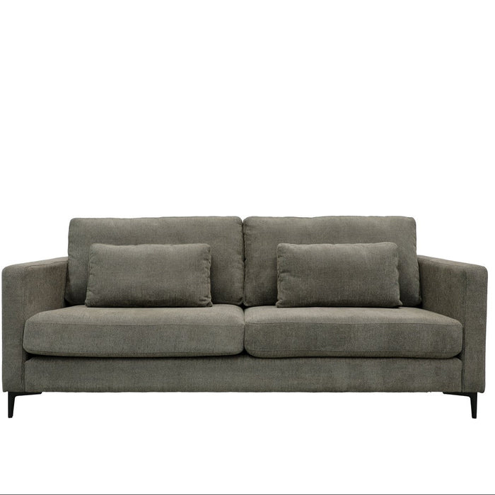 Gray sofa with two cushions on a white background