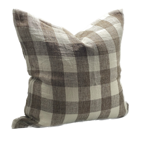 Sandali Cushion with Feather Inner - Brown/Ivory Check