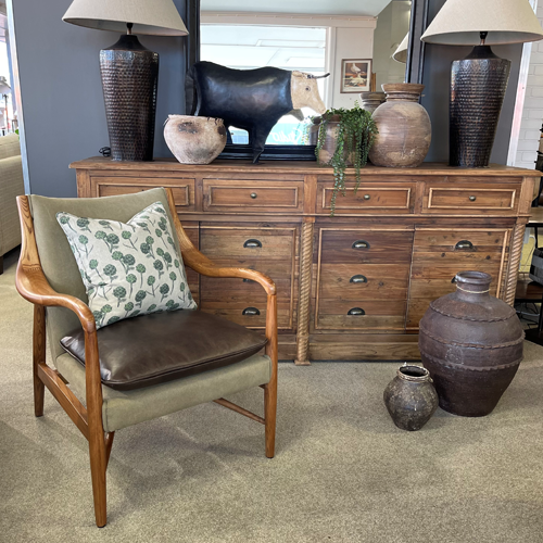 Juniper Armchair - Olive Canvas & Leather