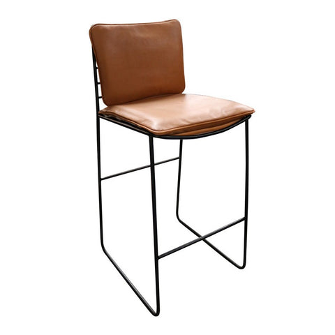 Crown Leather Barstool - Aged Brown