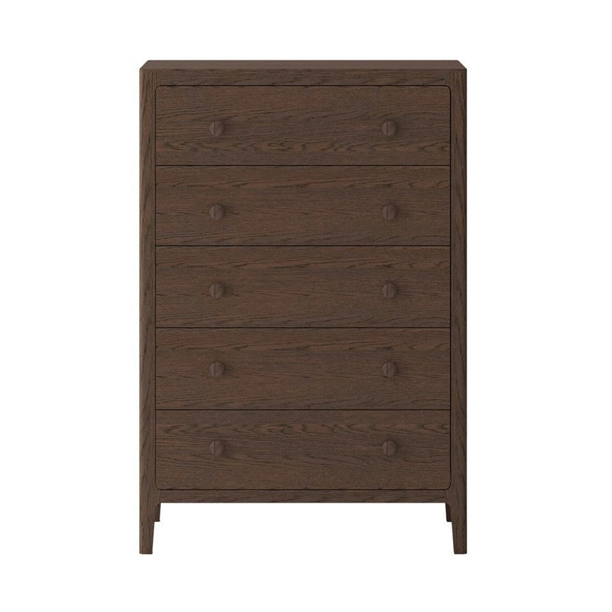 Lunde High 5 Drawer Dresser – Walnut Brown