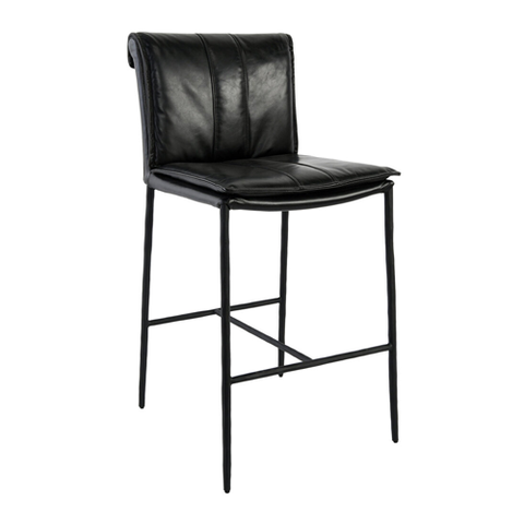 Woven Leather Barstool - Black - With Back