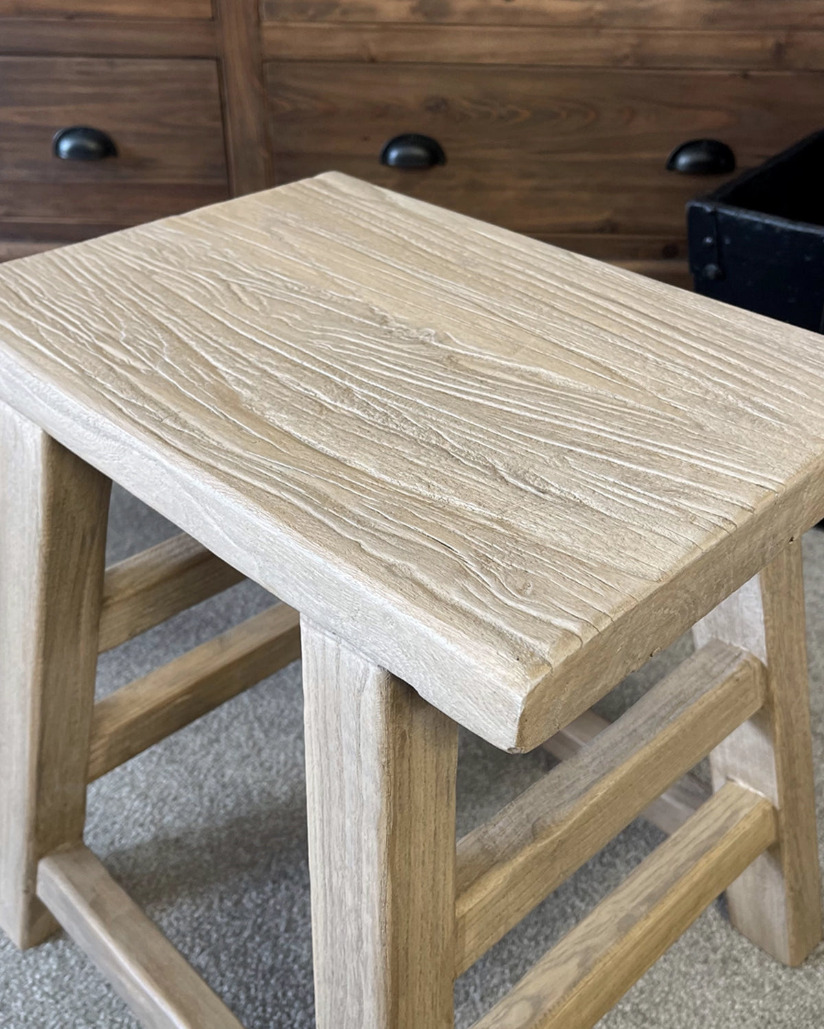 Malaga Wooden Elm Side Table Stool - Rectangle