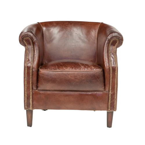Manutti Leather Tub Chair - Aged Brown