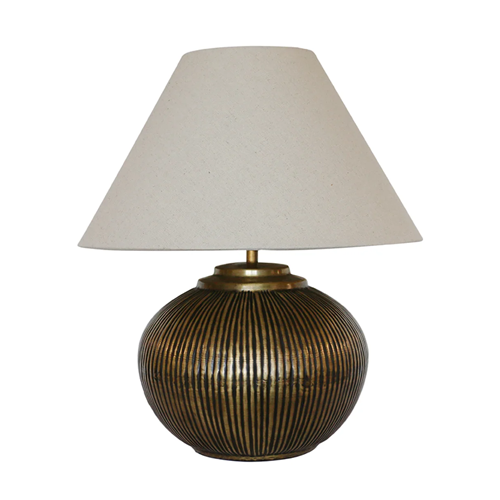 Ridged Lamp in Antique Brass Finish + Shade