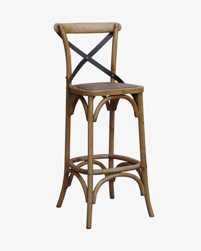 Marcel Cross-Back Barstool - Oak with Metal Cross