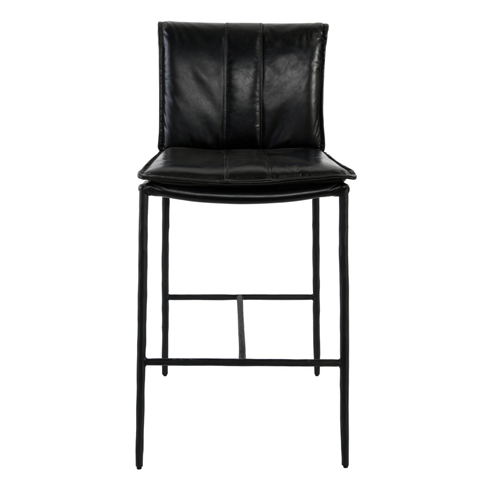Maxson Barstool - Black Leather - Metal Legs