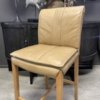 Maxson Barstool - Tan Leather - Wooden Legs