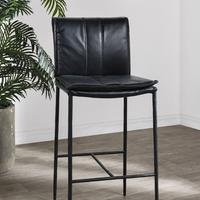 Maxson Barstool - Black Leather - Metal Legs