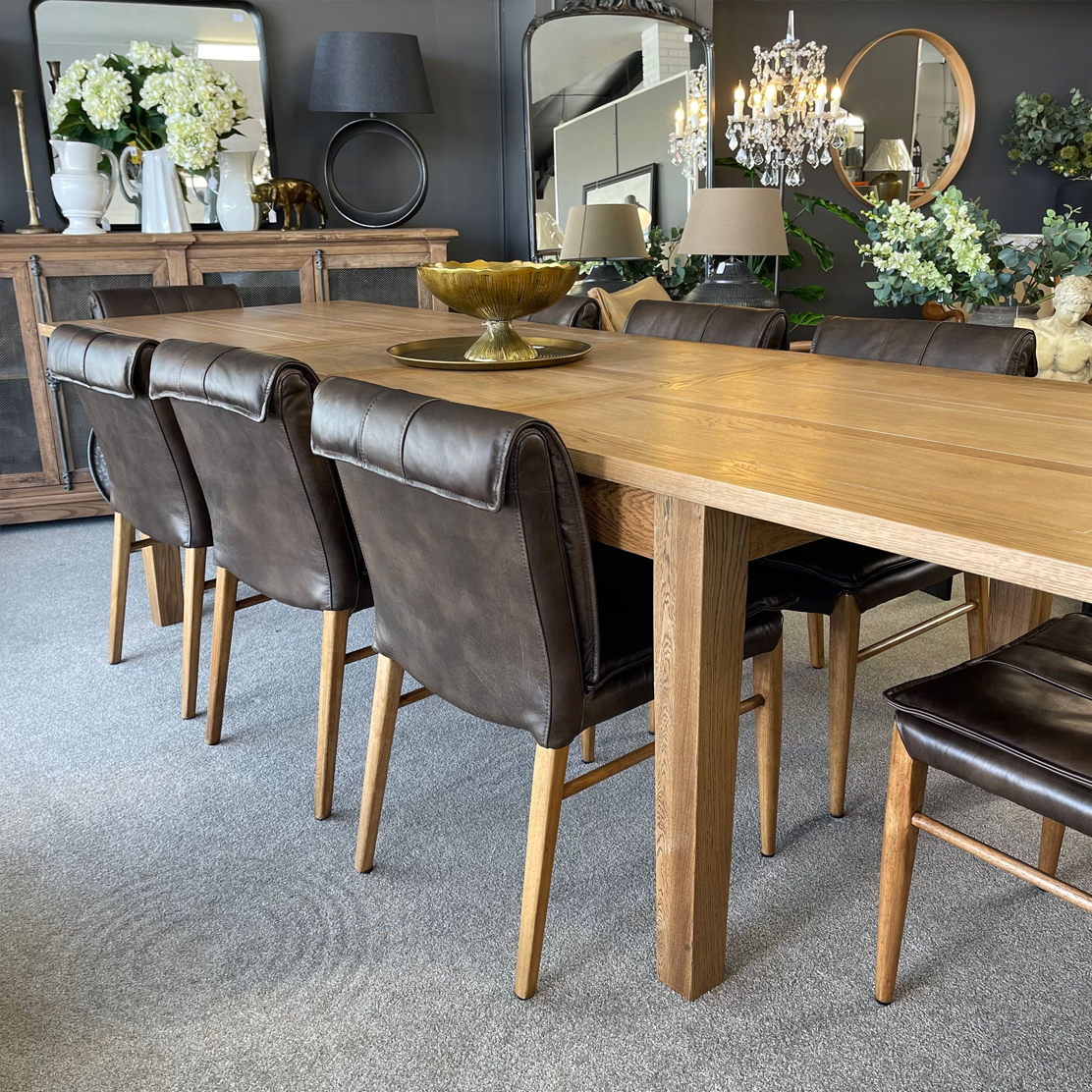 Maxson Brown Leather Dining Chair Wooden Legs – Greenslades