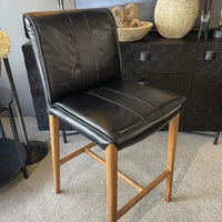 Maxson Barstool - Black Leather - Wooden Legs