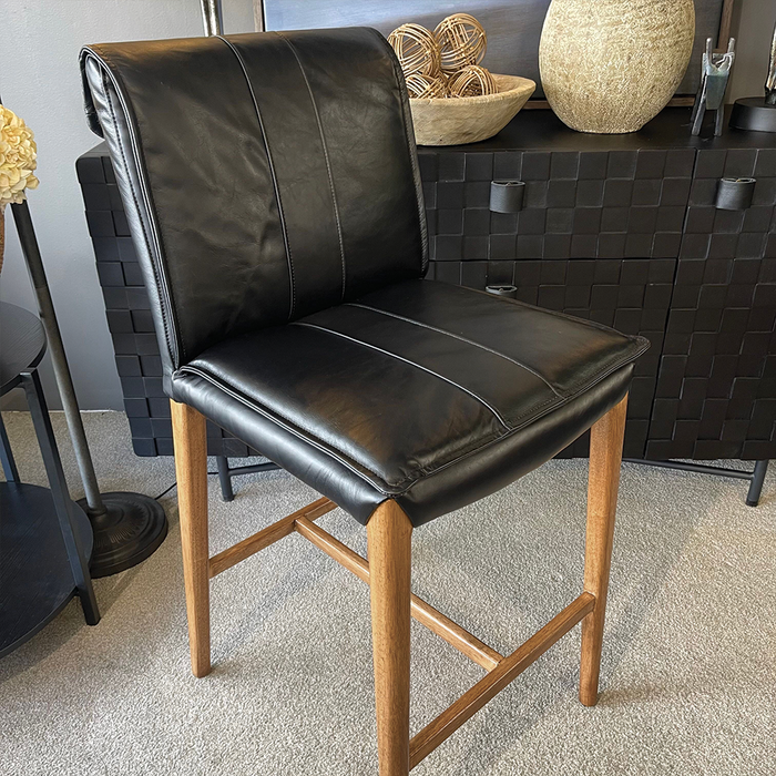 Maxson Barstool - Black Leather - Wooden Legs