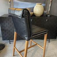 Maxson Barstool - Black Leather - Wooden Legs