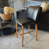 Maxson Barstool - Black Leather - Wooden Legs