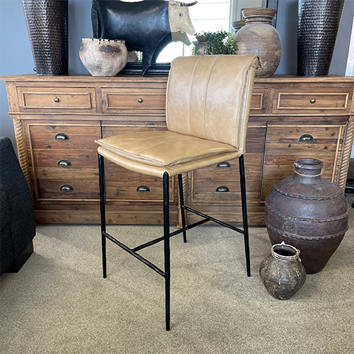 Maxson Tan Leather Barstool - Metal Legs – Greenslades Furniture