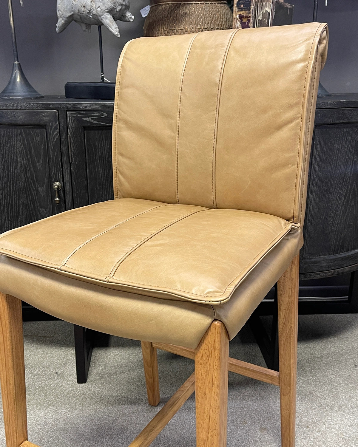 Maxson Barstool - Tan Leather - Wooden Legs