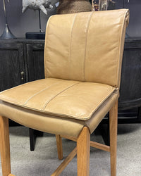 Maxson Barstool - Tan Leather - Wooden Legs