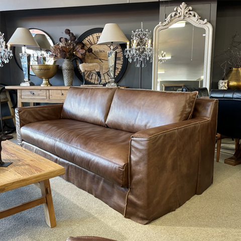 Belmont Leather Chesterfield 3 Seater Sofa - Aged Brown
