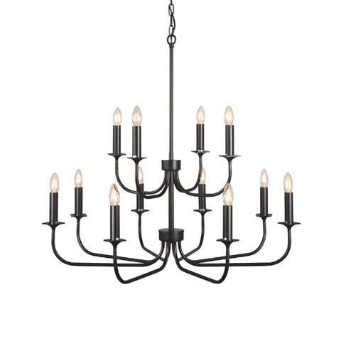 Large Fleurence Chandelier - Black and Gold with Glass Crystals