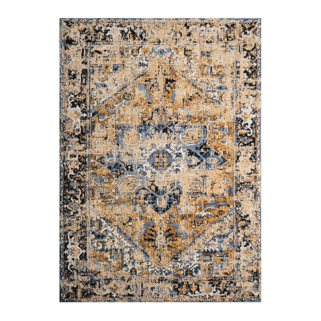 Antalya Turkish Style Floor Rug - Navy/Mustard - 240cm x 340cm