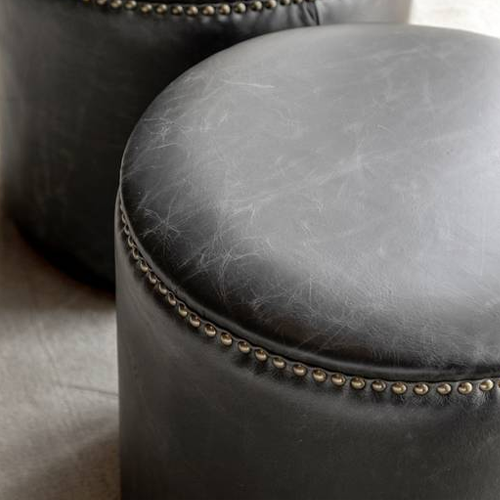 Artwood Nice Leather Ottoman - Vintage Black