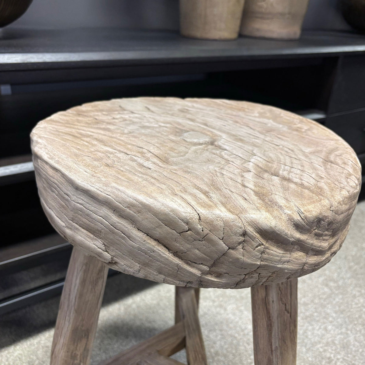 Original Vintage Rustic Wooden Stool - Round - Stool C