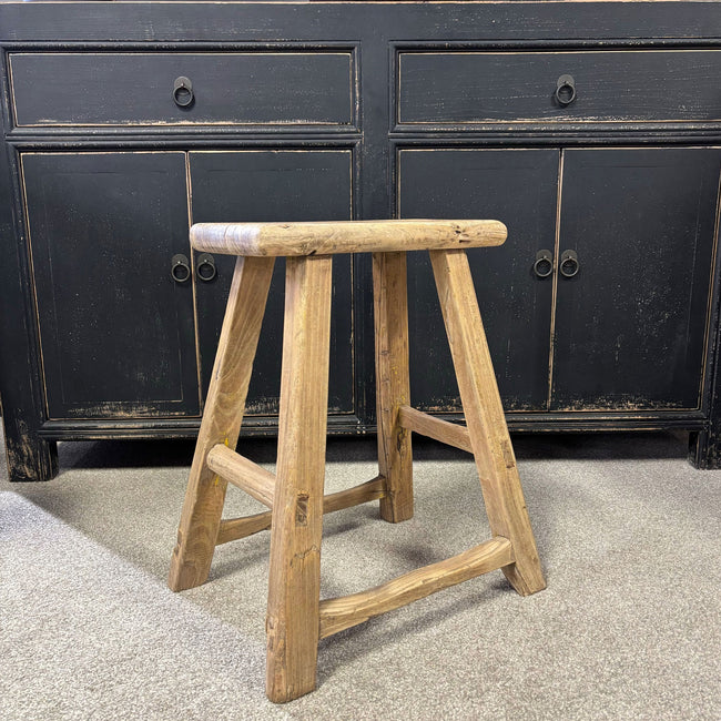 Original Vintage Rustic Wooden Stool - Rectangle - Stool C