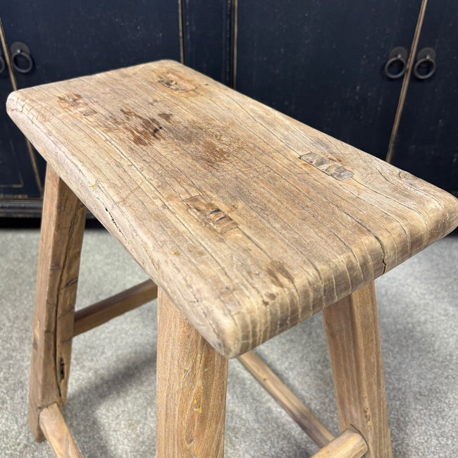 Original Vintage Rustic Wooden Stool - Rectangle - Stool C