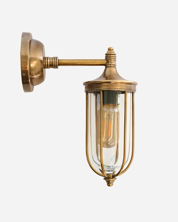 Outdoor IP54 Cage Wall Light in Antique Brass