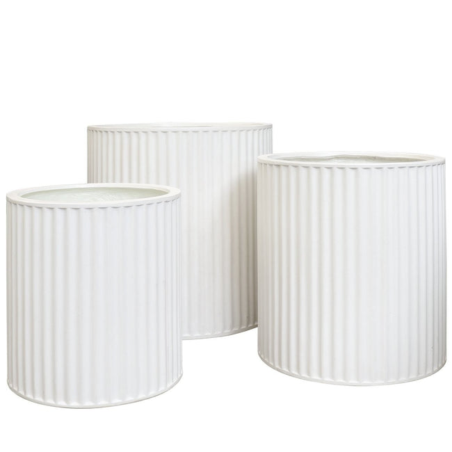 Piako Ribbed White Outdoor Planter - Medium