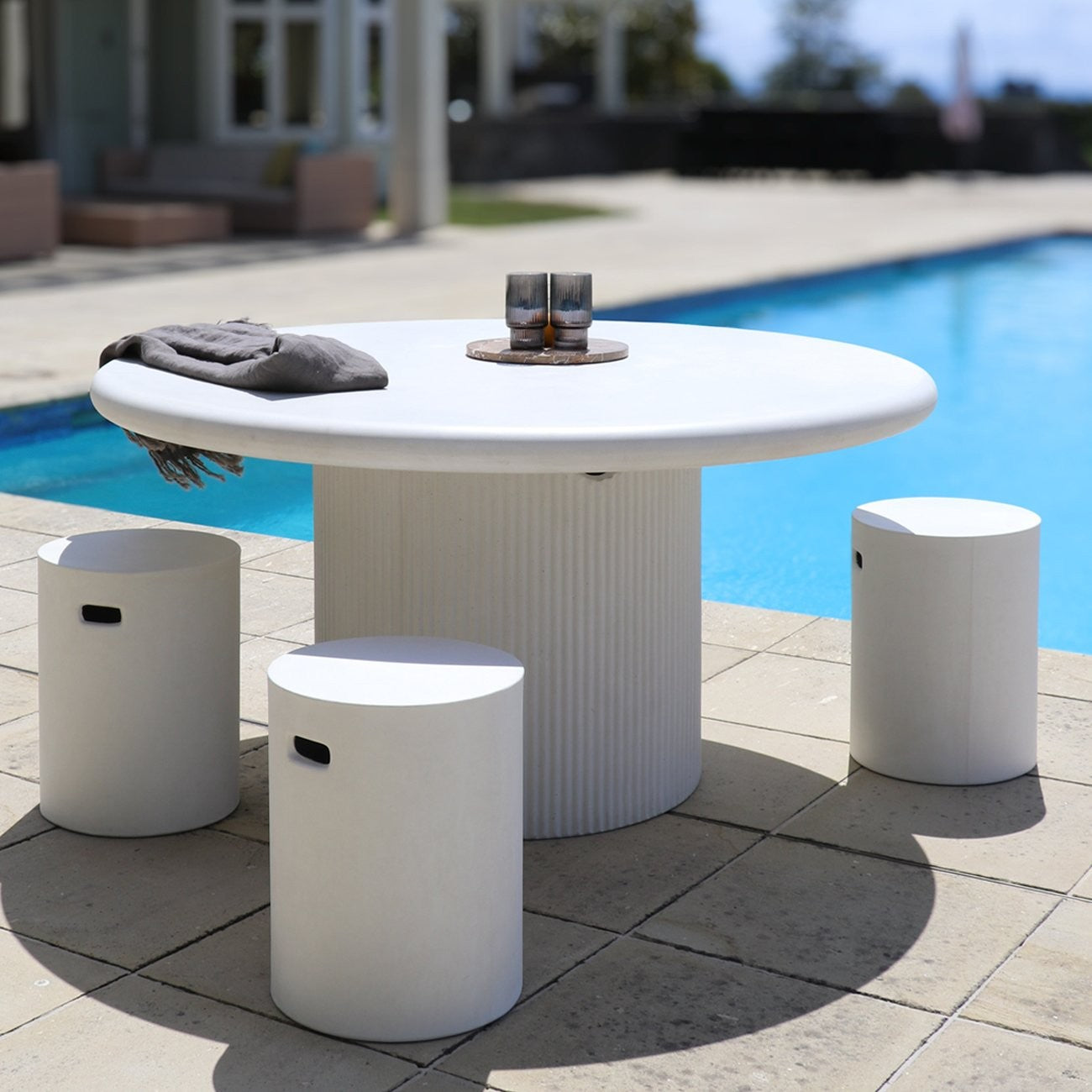 Pula Round Concrete Outdoor Table - 1500 - White