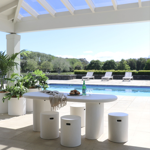 Round Concrete Outdoor Stool - White