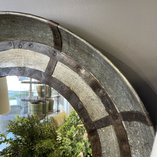 Linden Rustic Metal Round Mirror - 82cm