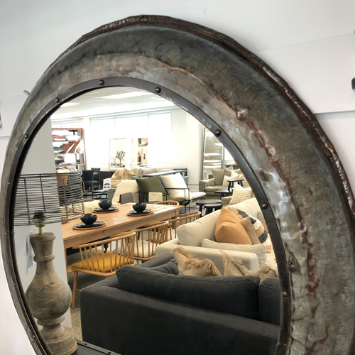 Rustic Metal Round Mirror - 91cm