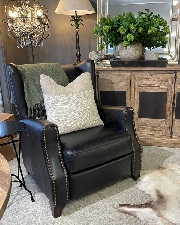 Stamford Leather Recliner Chair - Aged Black Leather