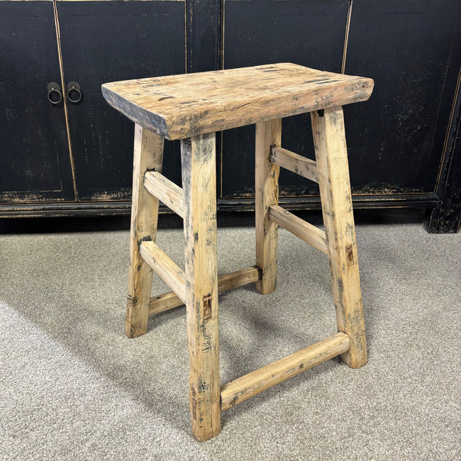 Original Vintage Rustic Wooden Stool - Rectangle - Stool B