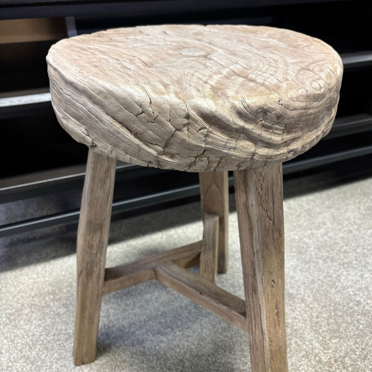 Original Vintage Rustic Wooden Stool - Round - Stool C