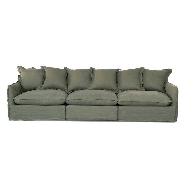Ottawa Slipcover Modular Sofa - Cnr + 1 Str + Cnr - Olive Belgium Linen