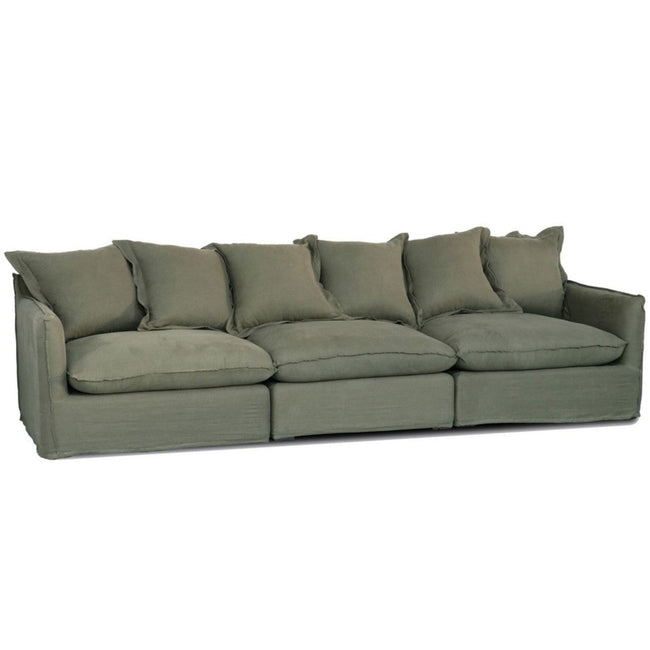 Ottawa Slipcover Modular Sofa - Cnr + 1 Str + Cnr - Olive Belgium Linen