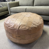 Patch Tan Round Leather Ottoman