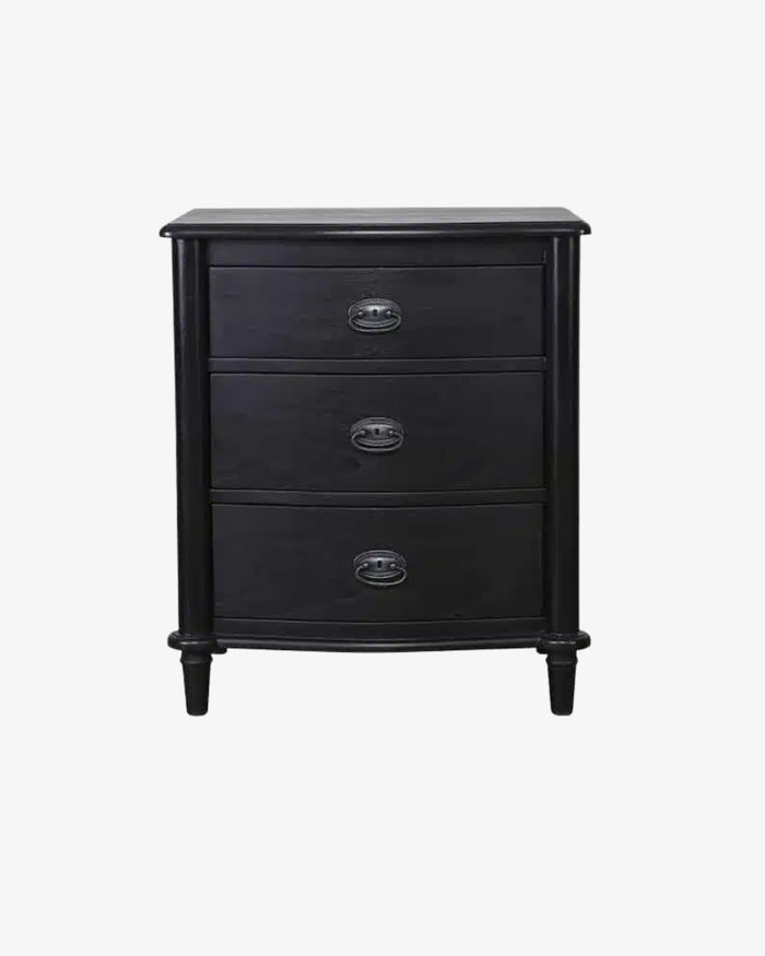 Florence Bedside Table - 3 Drawer - Black